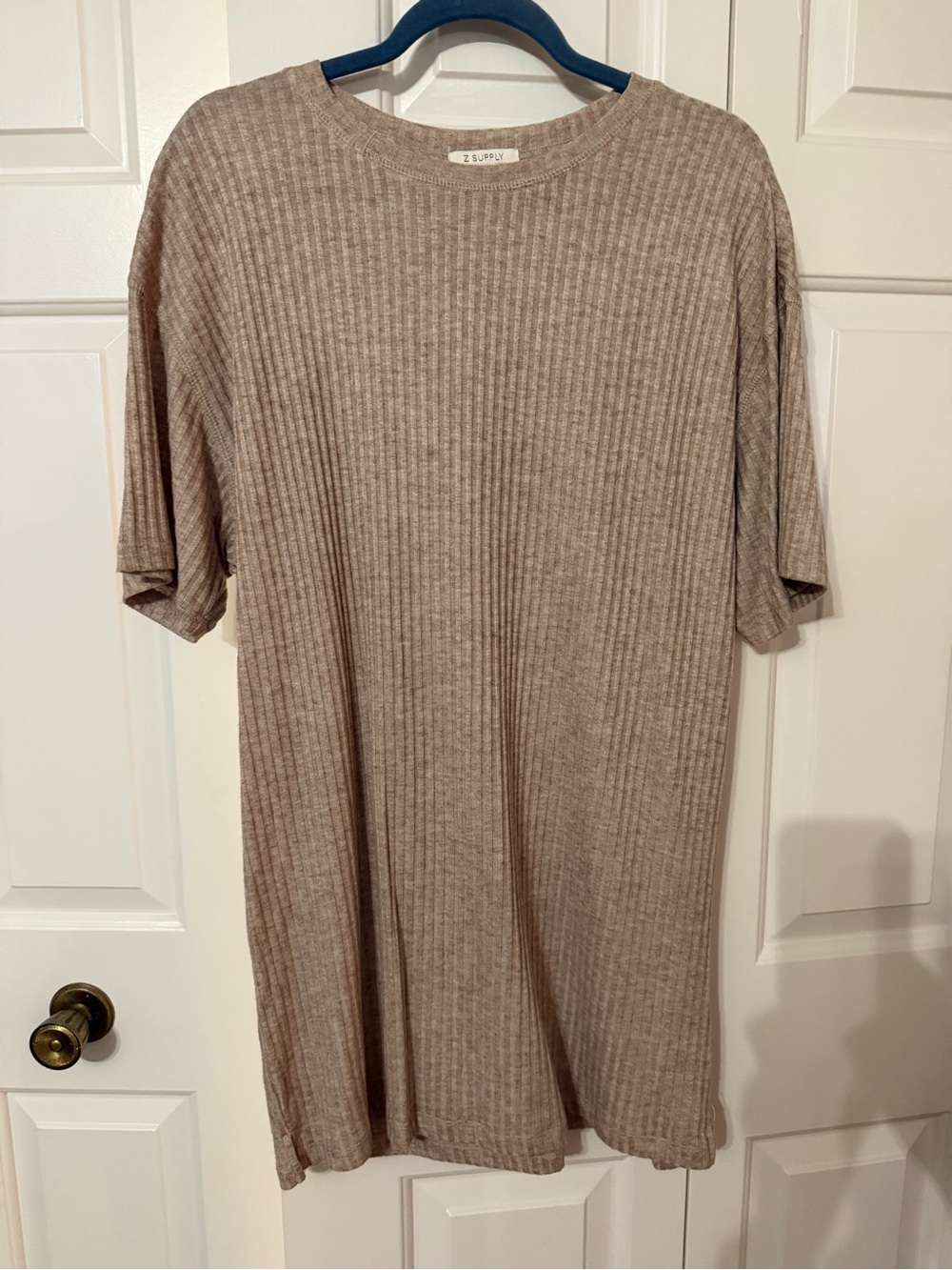Z Supply Women's Ribbed Short Sleeve Tee Dress in Taupe Heather
